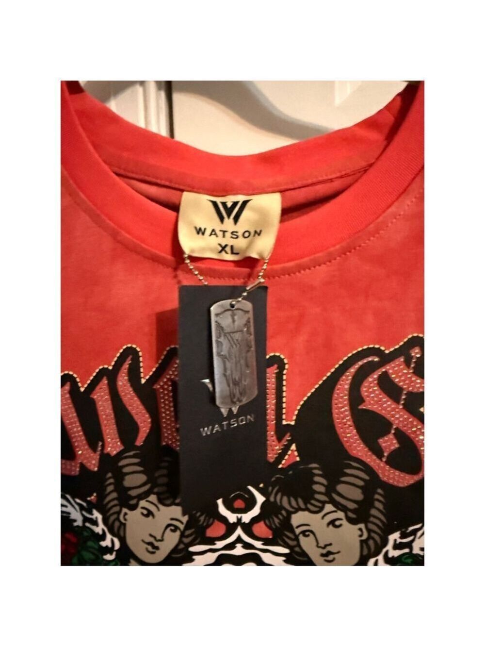 Men's WATSON Red & Black Graphic Short Sleeve Tee XL - Picture 2 of 5